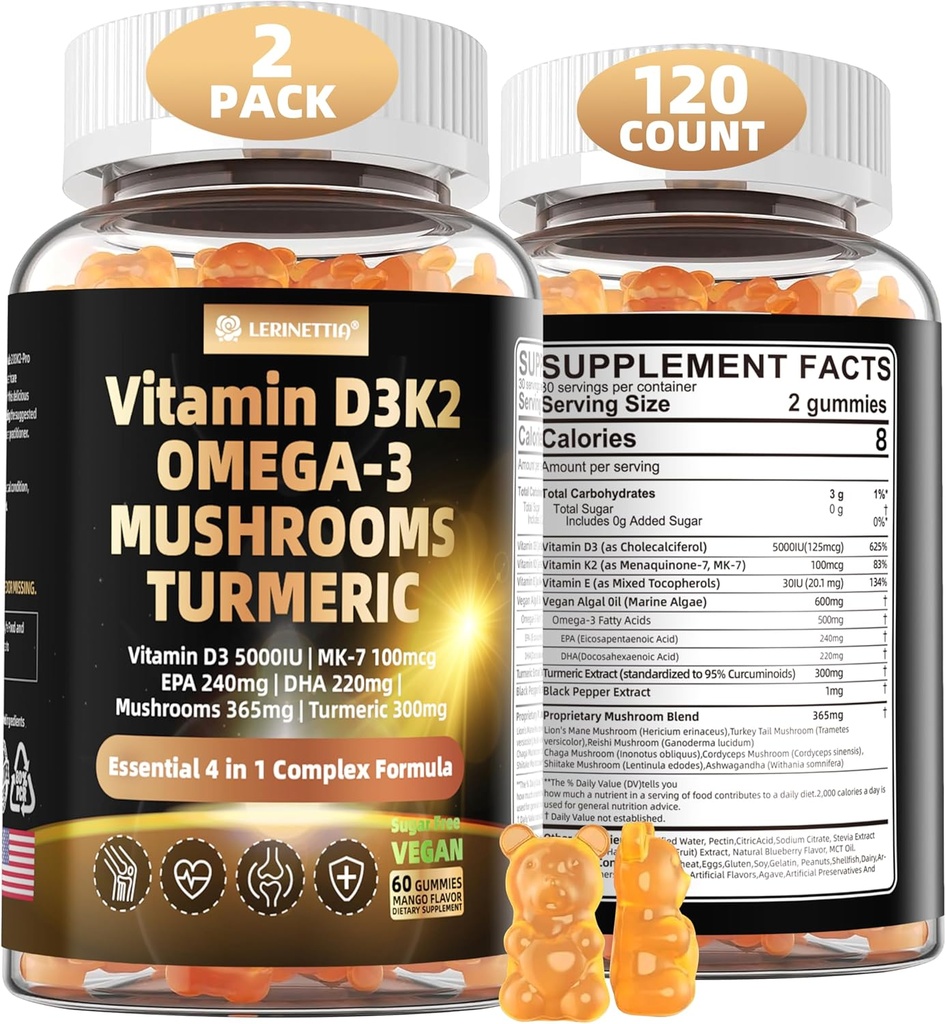 D3 5000iu(12535) + Vitamin K2 (MK7) Algae Omega 3 | En Güçlü Vitamin D3+K2 | Bone, Teeth, Energy, Immune,uba Abpole - Vegan, Sugar Free,120Ct