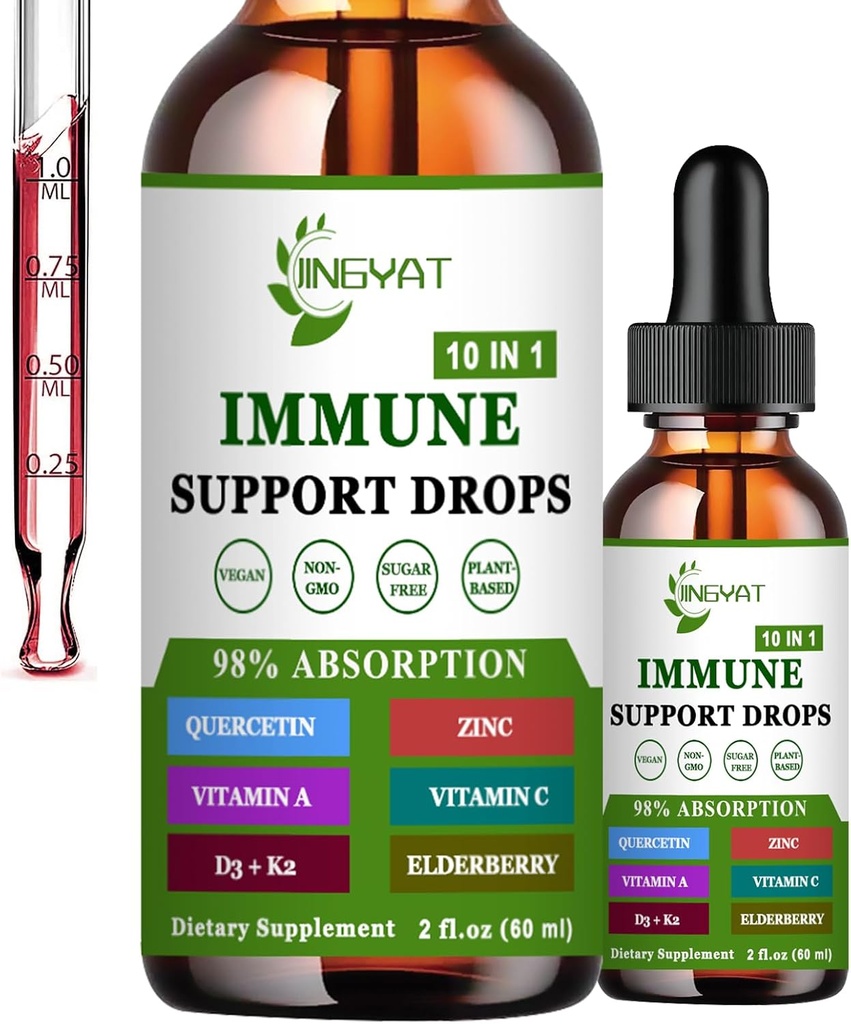 Çinko Quercetin with Bromelain Vitamin C D3 Liquid Drops Immune Support with A K2 Echinacea Chlorophyll and Elderberry - 10 in1 Immune Defense Drops Kompleks for Immunity