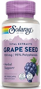 SOLARAY Grape Tohum 100 mg Plus Bioflavonoid Kompleksi | Sağlıklı Kartiovascular & Blood Gemi Desteği | 60 VegCaps
