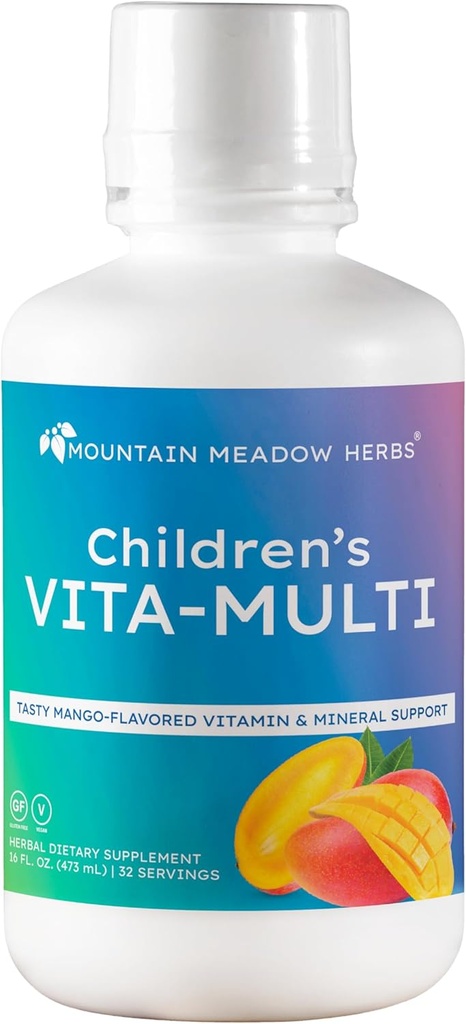Mountain Meadow Herbs Children's Vita-Multi: Vitamin & Mineral Supplement - Fast Absorbing Liquid Kids Vitamins with Fruits, Greens, and Eye- protecting Lutein (16 oz.)