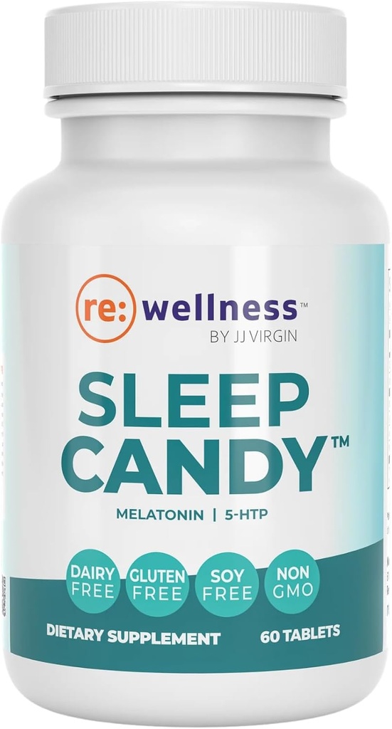 Reignite Wellness by JJ Virgin | Sleep Candy | Chewable 5-HTP Supplement with Inositol, Vitamin B6, Melatonin & L-Theanine for Adults | Lemon Flavor | 60 Tablets