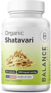 Organik Shatavari 1200 mg, 60 Capsules - Lactation Support Vitamins, Kadınlar için Hormonal Denge, Asparagus Racemosus Root