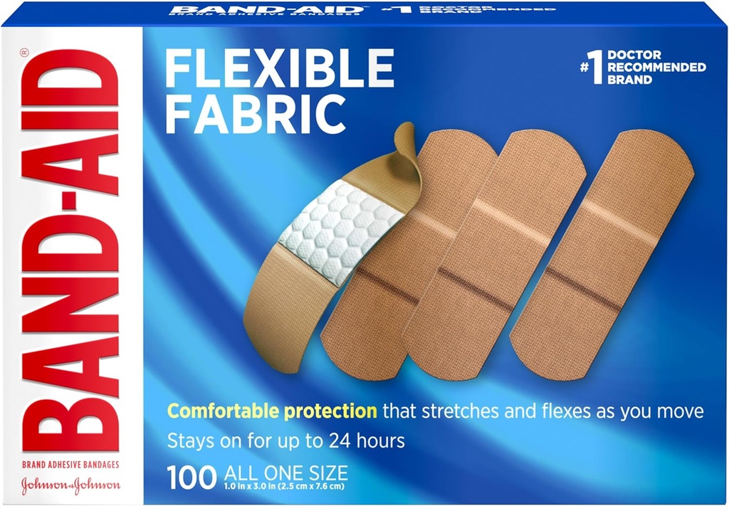 Band-Aid Brand Flex Fabric Steril Bandajları, Az Cuts, Yararlı Yara Bakımı ve Koruma, İlk Yardım, Hurt-Free Comfort Pad, One Dimension 1x3 In, 100 Count