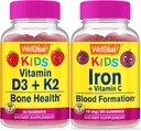 Evet D3+K2 Çocuklar + Demir + Vitamin C Çocuklar, Gummies Sche - Great Tasting, Vitamin Supplement, Gluten Free, GMO Free, Chewable Gummy