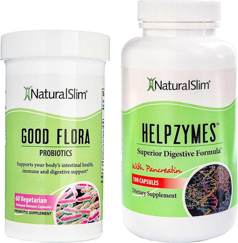 NaturalSlim Digestive Health Bundle – Καλή Χλωρίδα & Ένζυμα Βοήθειας - Ισχυρά Προβιοτικά & Ισχυρά Ένζυμα για Καλύτερη Πέψη & Απορρόφηση των θρεπτικών συστατικών τροφίμων 