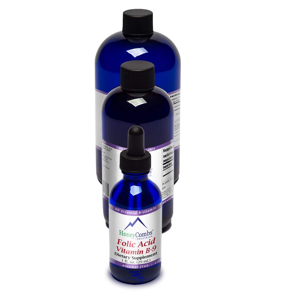 HoneyCombs Vitamin B9 Liquid Drops - Yüksek Potency Sıvı Vitamin B9 Kadınlar için Folic Asit Supplement - Sağlıklı Yaşamcı, Gecikme ve Genel Sağlık - Soğuk Basınlı Vegan Vitaminleri Bırakıyor (16 Fl oz)
