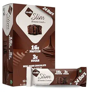 Nugo Slim Dark Chocolate Brownie Crunch, 16g protein, 2g Sugar, 7g Fiber, Low Net Carb, Keto Friendly, Gluten Free, 24