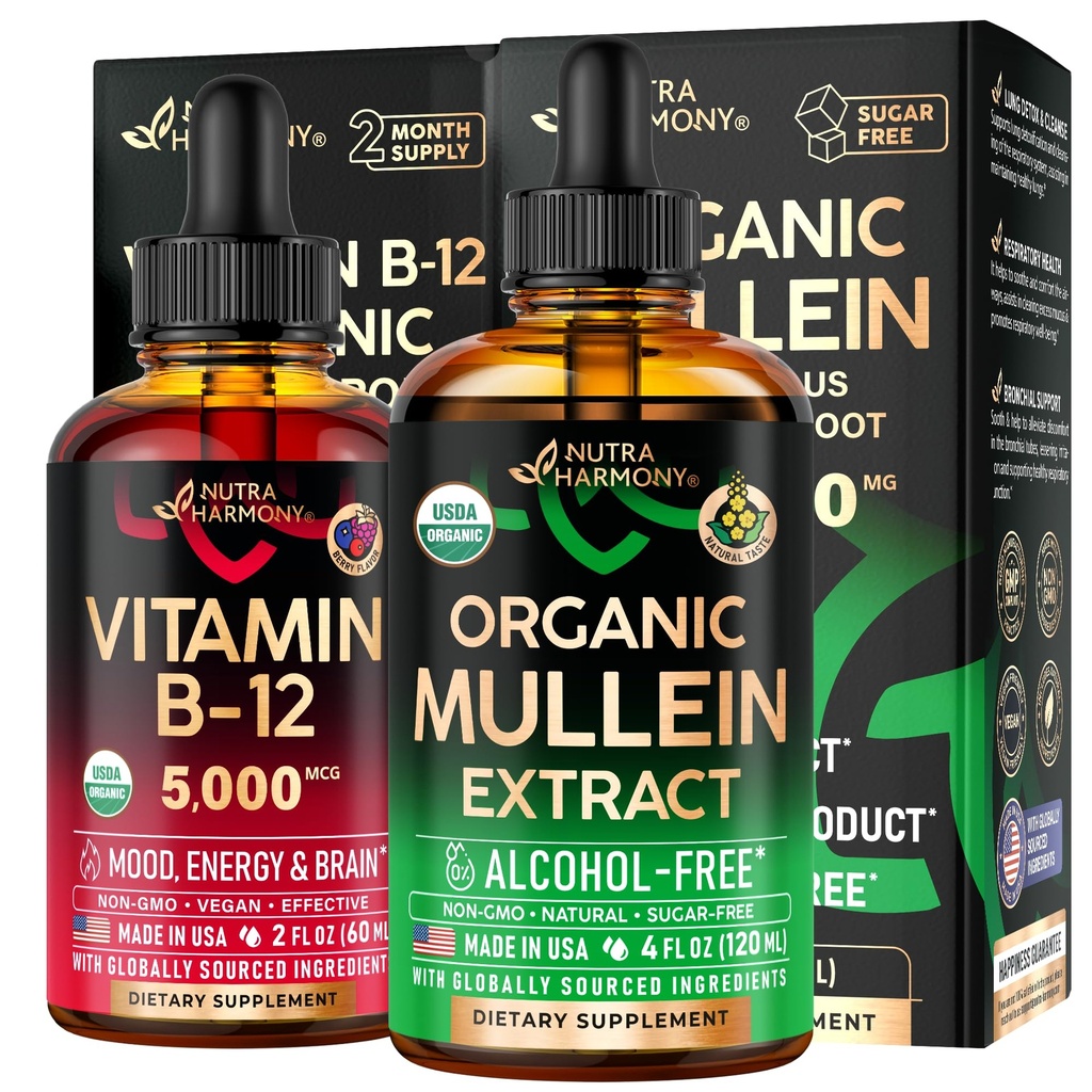 NUTRAHARMONY Organik Mullein Drops & Vitamin B12 Drops