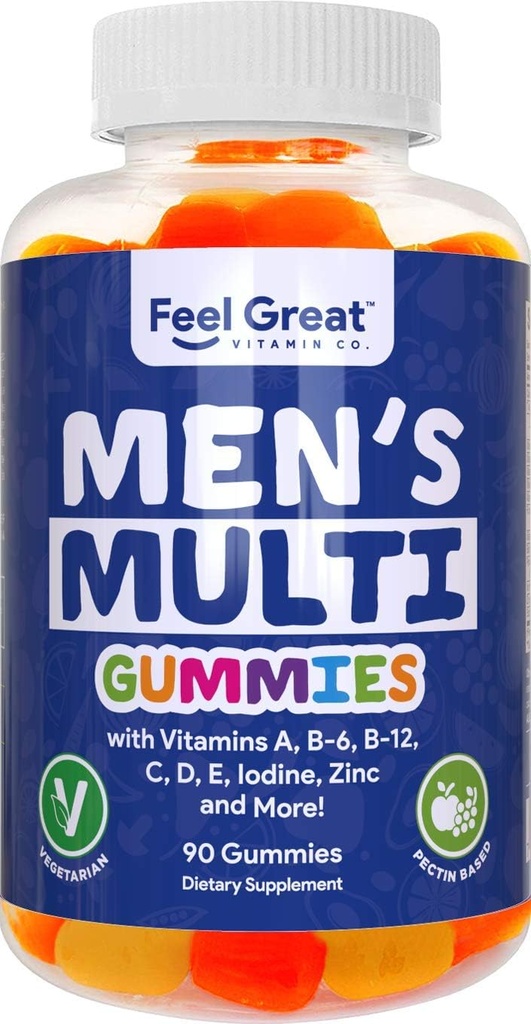 Büyük Vitamin Co. Men's Multivitamin Gummies, A, B-6, B-12, Biotin, C, D3, E, Iodine, Folic Acid, çinko. ABD'de yapıldı. 45 Günlük Tedarik