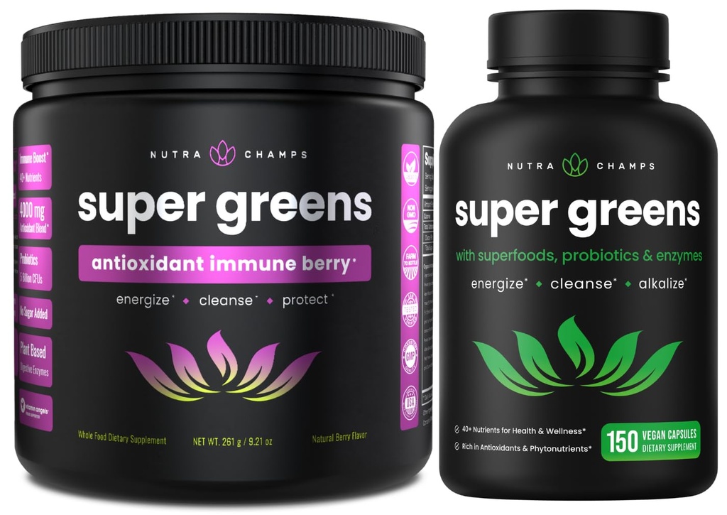NutraChamps Super Greens Antioxidant Powder & Super Greens Capsules