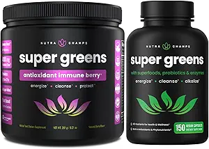 NutraChamps Super Greens Antioxidant Powder & Super Greens Capsules
