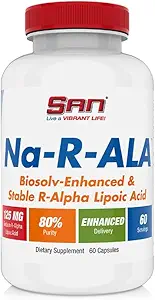 SAN's Na-R-ALA - Süreklileştirilmiş R-Alpha Lipoic Acid 125 mg (Yüksek Potency & Artan Abxia), 60 Capsules