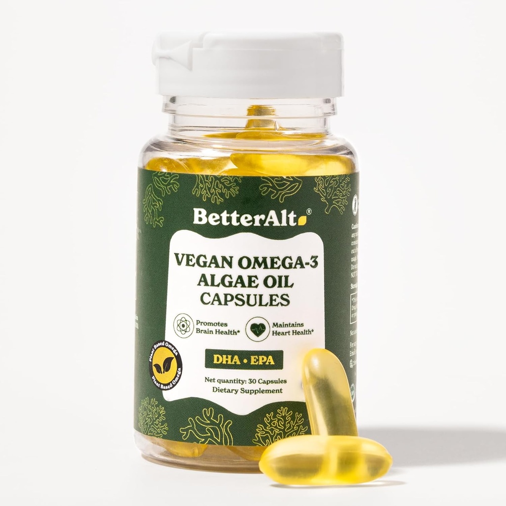 Daha İyi Alt Vegan Omega-3 Softgel Capsules | Algae Oil (1000 mg) | 501 mg DHA | 6 mg EPA | Beyin Sağlığını Teşvik | 1-Month Diyetsel Supplement