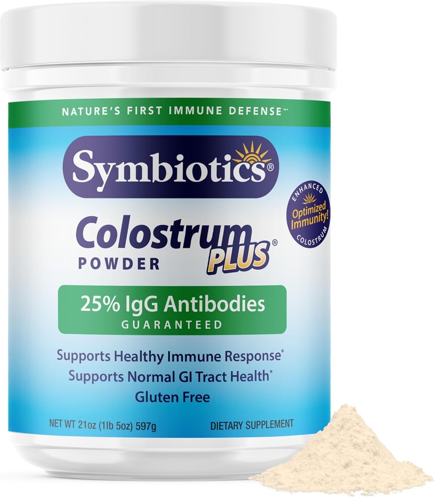 Symbiyotiks Colostrum Plus Toz 21 oz (597 g) - Immunity Support - The Athletic Performance and Optimal Iron Levels - Immunoglobulin - 25% lgG Antibodies - Gluten Free