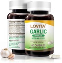 Lovita Odorless σκόρδο κάψουλες, 5000mg φρέσκο σκόρδο ισοδύναμο, 1,25% εκχύλισμα αλλικίνης, υποστηρίζει την καρδιά, την πίεση του αίματος, χοληστερόλη & ανοσοποιητικό σύστημα, μη ΓΤΟ, χωρίς γλουτένη, 60 κάψουλες Vegan