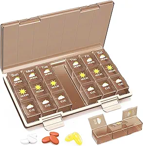 Medilax Pill Organizer 3X την ημέρα, Pill Boxes και Organizer 3 φορές την ημέρα, Pill Box 7 ημέρα,Pill περίπτωση με τριπλή-προστατευτική, Pill Containers για Βιταμίνες / Φάρμακα / Συμπληρώματα, Καφές