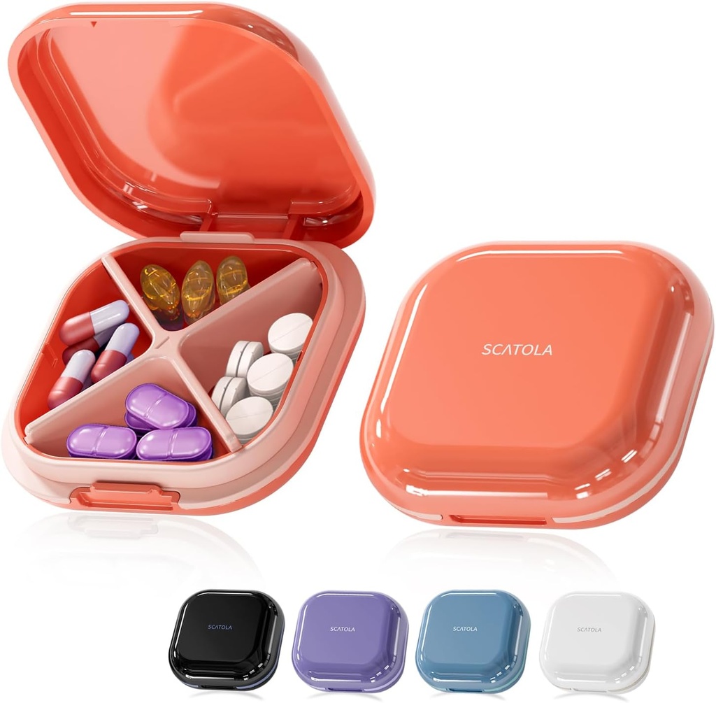 Küçük Pill Case, Pill Box, Travel Pill Konteyner, Portatif, Pocket Pill Case for Purse, Mini Pill Organizer for Medicine, Cute 5 Colors (Red)