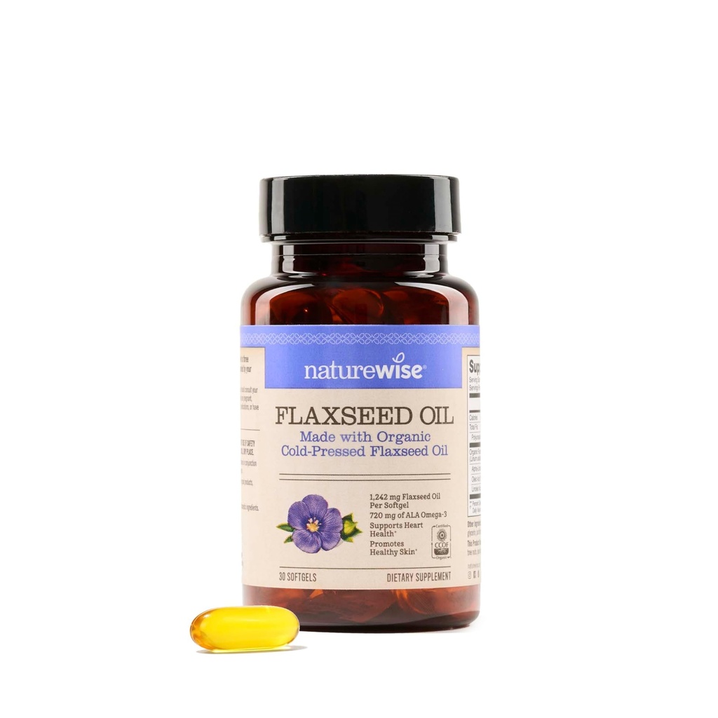 NatureWise Flaxseed Oil 1200 mg, Fish Free Omega 3 6 9 with 720 mg ALA, Diyeter Supplement for Heart Health Support - Organik, Cold Pressed, Non-GMO - 30 Softgels[1-Month Supply]