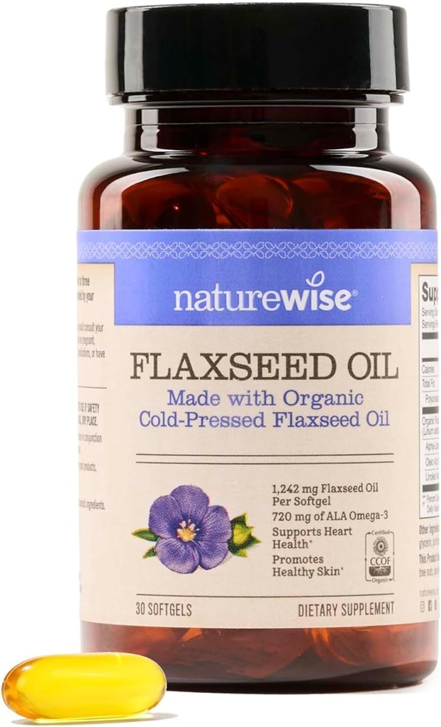 NatureWise Flaxseed Oil 1200 mg, Fish Free Omega 3 6 9 with 720 mg ALA, Diyeter Supplement for Heart Health Support - Organik, Cold Pressed, Non-GMO - 30 Softgels[1-Month Supply]