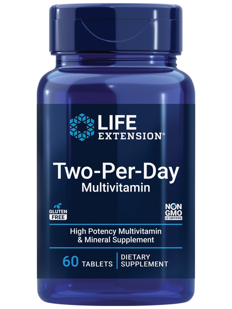 Life Extension Two-Per-Day Multivitamin – Daily Dose of Vitamins & Minerals for Men and Women - Complete Essential Vitamin Supplement for Energy, Health – Gluten-Free – Non-GMO – 60 Tablet