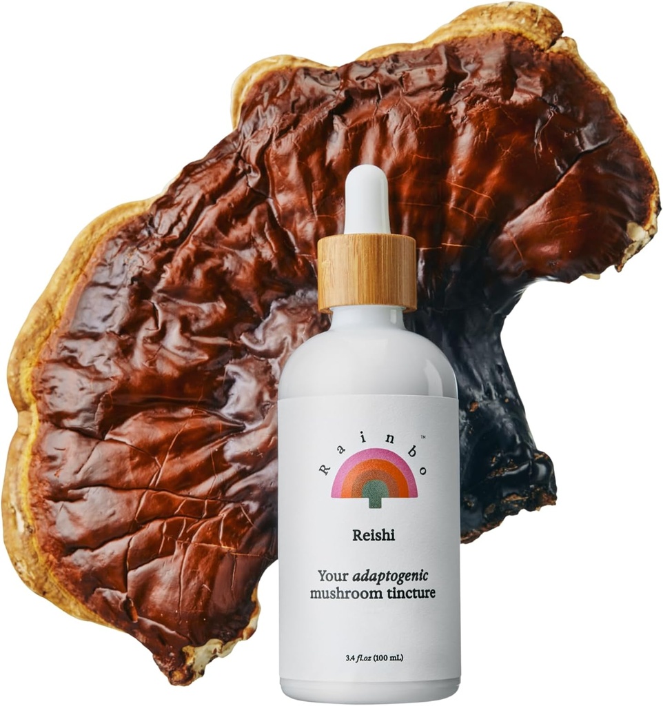 Rainbo - Reishi Mushroom Tincture - Dual Extract Mushroom Supplement - Immune Support, Mood, Sleep, Liquid Reishi Supplement, Vegan, GMO, 3.4 fl ozz