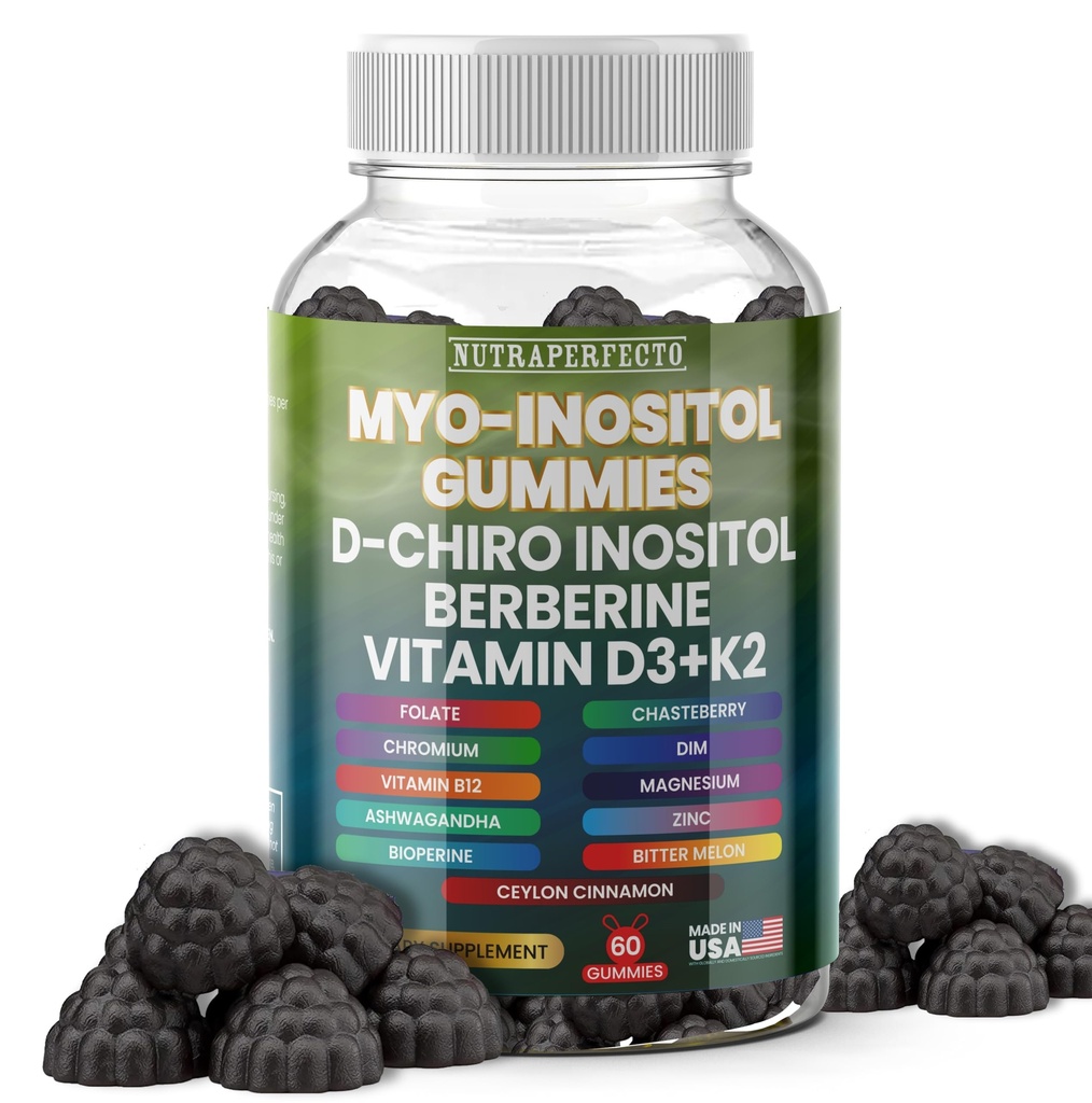 Şeker Free Myo-Inositol & D-Chiro Inositol Gummies for Women, Berberine Vitamin D3 K2 DIM Magnezyum Glycinate Oksit L-Methylfolate Supplement for Women, Fertness, Hormon Balance, PMS, Ovarian Health