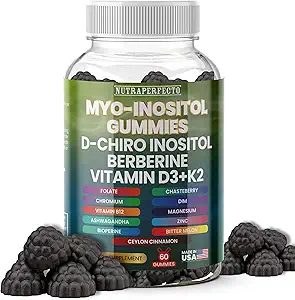 Şeker Free Myo-Inositol & D-Chiro Inositol Gummies for Women, Berberine Vitamin D3 K2 DIM Magnezyum Glycinate Oksit L-Methylfolate Supplement for Women, Fertness, Hormon Balance, PMS, Ovarian Health