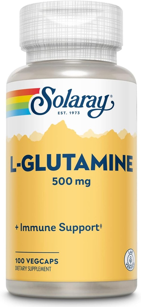 SOLARAY L Glutamine Capsules 500 mg - Immune Support Supplement - Free Platinum Acid - Lab TY 60-Day Money-Back - 100 Services, 100 VegCaps