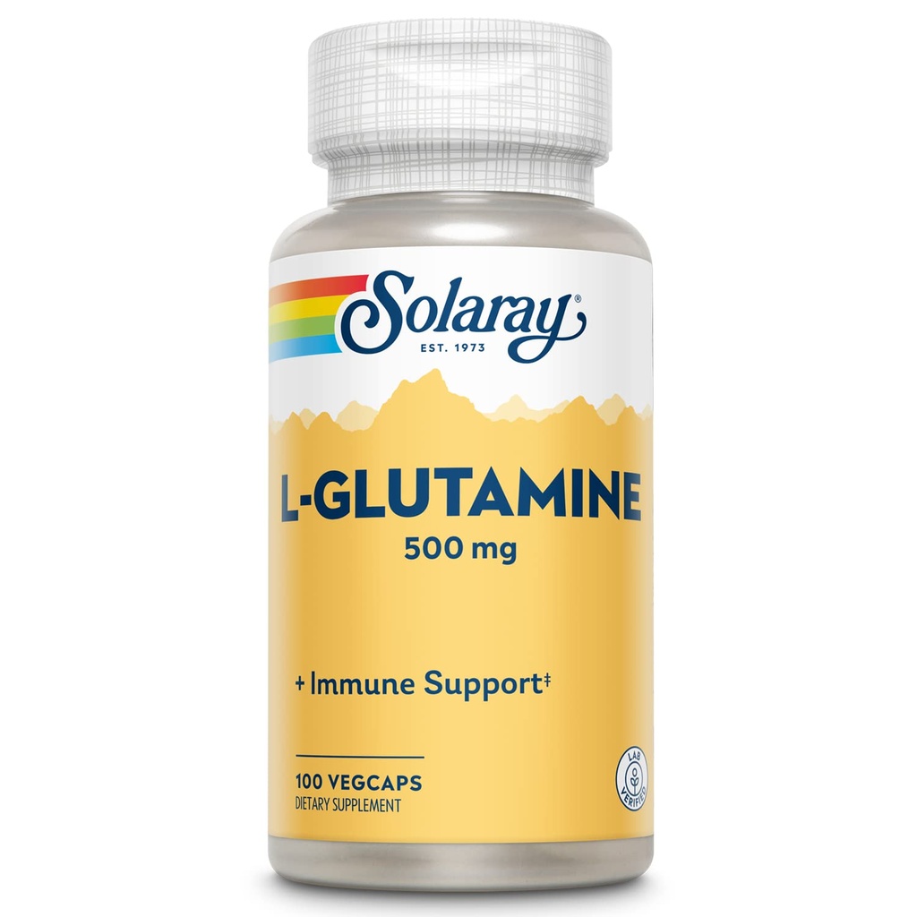 SOLARAY L Glutamine Capsules 500 mg - Immune Support Supplement - Free Platinum Acid - Lab TY 60-Day Money-Back - 100 Services, 100 VegCaps