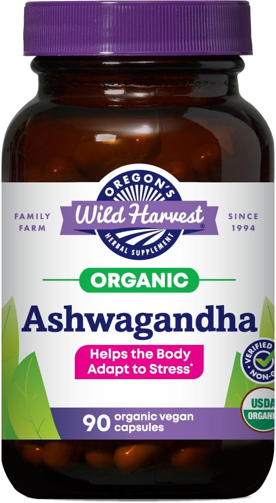 Oregon'un Wild Harvest sertifikalı Organik Ashwagandha Herbal Vegan Capsules, 1200 MGS, 90 Kont