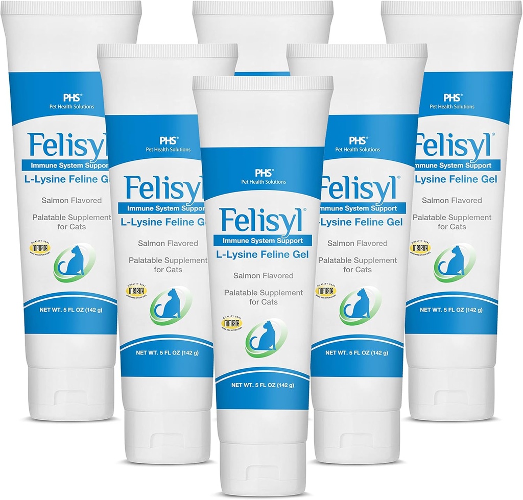 L-Lysine Gel για γάτες (5oz) – Υποστηρίζει το ανοσοποιητικό, το αναπνευστικό και την υγεία των ματιών. Εύκολα Φταρνίζεται, Runny μύτη, και Υδάτινα Μάτια. Νόστιμο Σολομός Γεύση - Made in The USA (6 Pack)
