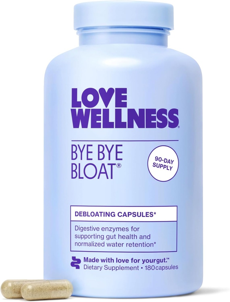 Love Wellness Bye Bye Bloat, Digestive Enzymes | Kadınlar için Bloating Relief | Gas Relief & Water Retention | Supports Digestive Health with Fenugreek & Dandelion | 180 Kont