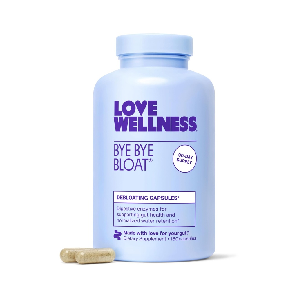 Love Wellness Bye Bye Bloat, Digestive Enzymes | Kadınlar için Bloating Relief | Gas Relief & Water Retention | Supports Digestive Health with Fenugreek & Dandelion | 180 Kont