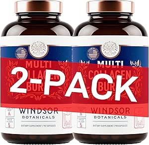 Thermogenic Multi Collagen Burn Capsules - Hydrating Hyaluronic Acid, Marine Collagen Supplements for Women and Men & Vitamin C - Hydrolyzed Collagen Complex 5 Types- 2-Pack, 180 Pills