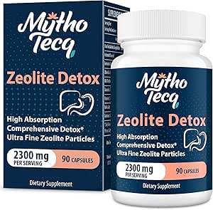 2300 MG Zeolite Detox Capsules - Aktif Charcoal & Bentonite Clay, Yüksek Absorbable Full Body, Liver & Gut Cleanse, Zeolite Clinoptilolit (90 Capsules)