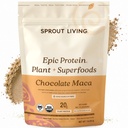 Sprout Living Epic Protein, Plant Based protein & Superfoods Toz, Chocolate Maca Toz | 20 Grams Organik Protein Toz, Vegan, Süt, Non-GMO, Gluten Free, Low Sugar (1 Pound, 12 Hizmet)