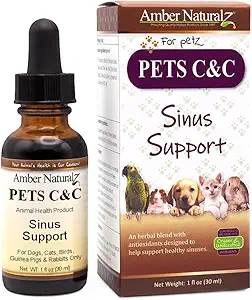 Amber NaturalZ Pet C&C Herbal Supplement for Dogs, Cats, Birds, Guinea Pigs, and Rabbits | Pet Herbal Supplement for Healthy Sinus | 1 Fluid Ounce Glass Bottle |Manufactured in The USA