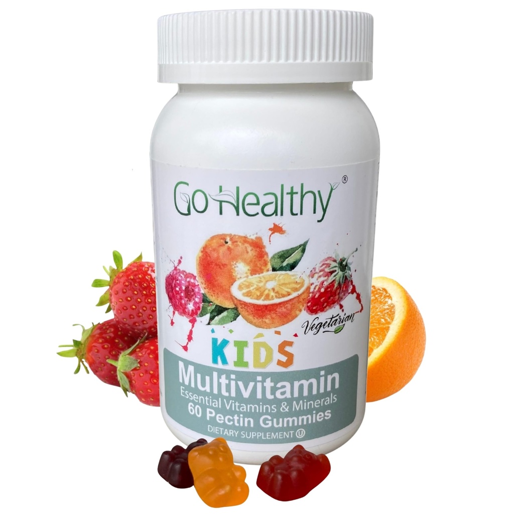 Go Healthy Kids Multivitamin Gummies with Vitamin C D3 Zinc – Immune Support Gummies, Kosher, Halal, Non GMO, No Gelatin, Sugar Alcohol Free, Kids Daily Vitamins for Picky Eaters - 30-60 Servings