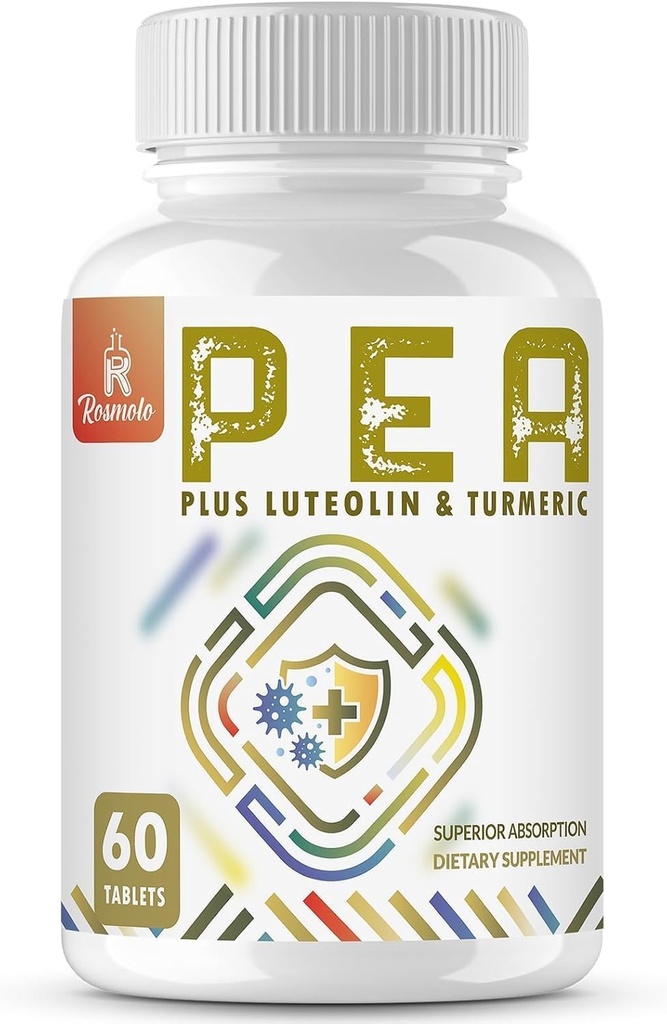1500 MG Παλμιτοϋλοαιθανολαμίδιο με λουτεολίνη 98% & Κουρκουμάς, Υψηλή Απορρόφηση, Μικρονωμένο Συμπληρώματα Ρηπίων για τη Διαχείριση της Δυσφορίας - USA Made - 60 Tablets