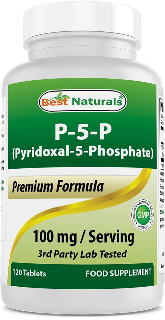 En İyi Doğal P5P Vitamin B6 (Pyridoxal 5 Phosphate) 100 mg/Serving - 120 Tablet - B6 Aktif bir Form.