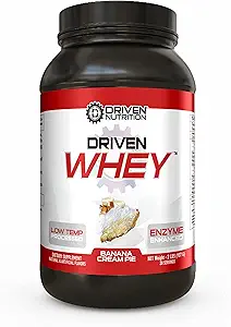 Driven WHEY- Grass Fed Whey Protein Powder: Νόστιμη, καθαρή πρωτεΐνη Shake-Βελτιώστε την αποκατάσταση των μυών με 23 γραμμάρια πρωτεΐνης με προστιθέμενα BCAA και Digestive Enzymes (2 lb, Banana Pie)