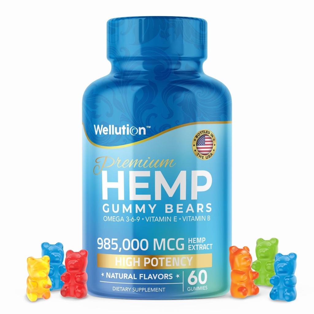 WELLUTION Hemp Gummies – High Potency 985,000 MCG – Natural Fruity Bear for Relaxation and Peace - Fast-Acting - Gluten-Free - 60ct