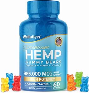 WELLUTION Hemp Gummies – High Potency 985,000 MCG – Rahatlama ve Barış için Doğal Meyve Ayısı - Daha Hızlı - 60