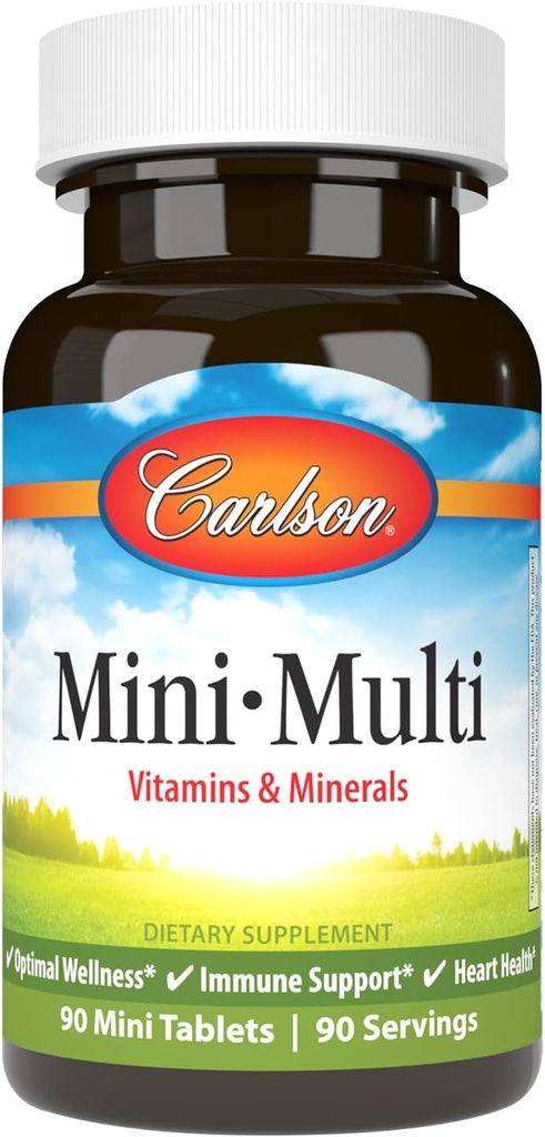 Carlson - Mini-Multi, Vitamins & Minerals, Immune Support & Heart Health, Optimal Wellness, 90 mini tablet.