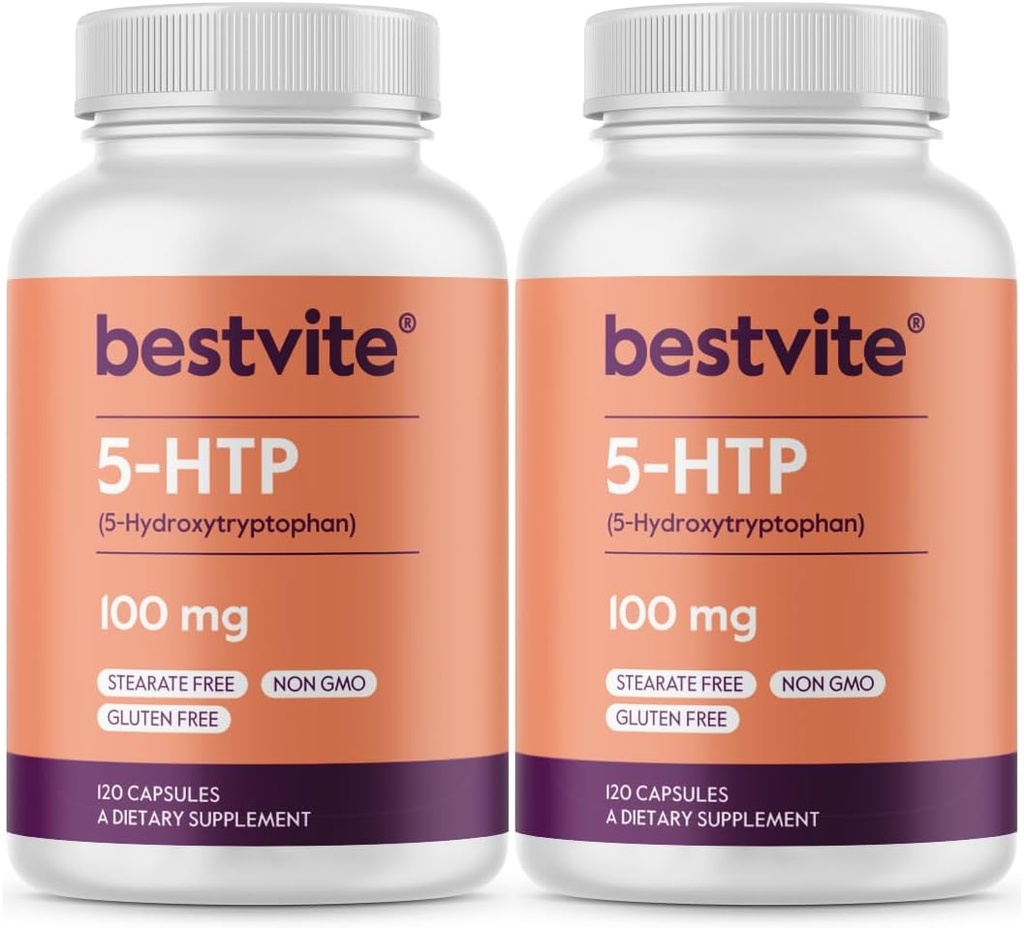 BESTVITE 5-HTP 100 mg (240 Capsules) (120 x 2) - No Stearates - No Flow Agents - Non GMO - Gluten Free