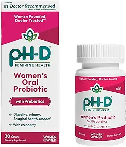 PH-D Feminine Health Support - Women's Health Probiyotik with Prebiyotik Mix, Cranberry Fruit Extract - Oral Supplement - 30 Count