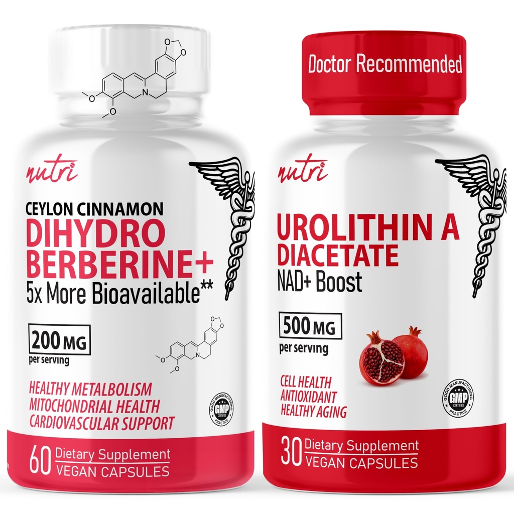 Nature's Fusions Nutri Dihidrberine (60 Capsules) & Urolithin A Diacetate 500 mg Energy Alert Supplement Supplement