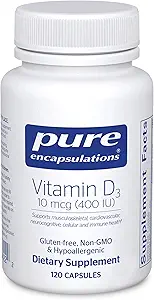 Pure Encapsulations D3 10 mcg (400 IU) | Bone, Blood, Cardiovascular, Kolon ve Immune Health | 120 Capsules
