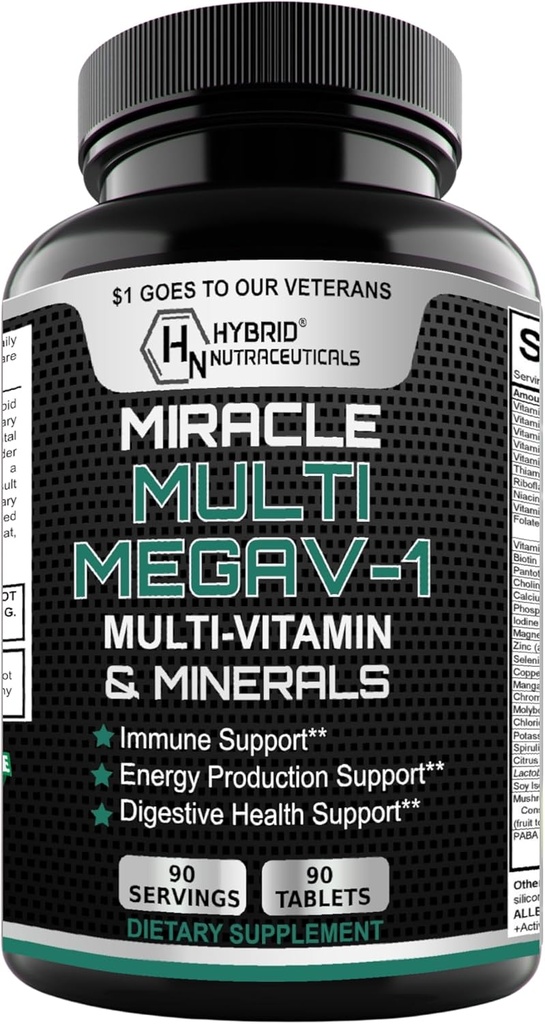 MEGAV-1 Multi-Vitamin, Superfood & Minerals - Probiyotiklerle Günlük Multivitamin, Dgestive Enzyme, Mushroom Complex for Heart Health, Immune Support, Energy & Stamina - 90 Tabletler