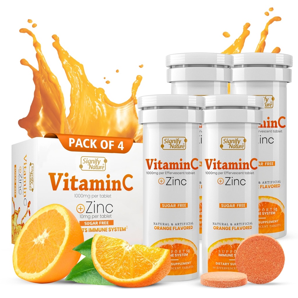 SIFY N Vitamin C 1000 mg Effervescent Tabletleri - Potent Immune Support VIT C ile çinko Supplement - Sugar-Free & Vegan Formula | Engelli Vitamin C Tabletleri - Su ► Fizzy Elixir - 40CT